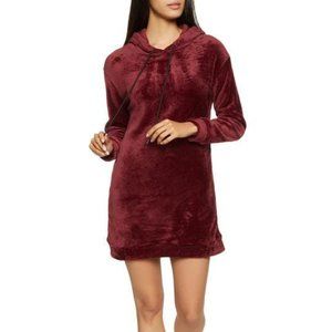 Plush Hooded Dress in Burgundy